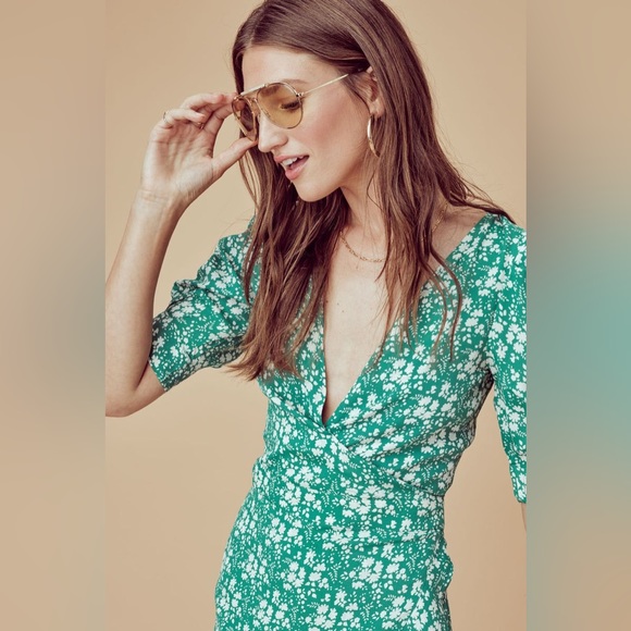 For Love and Lemons Zamira Floral Romper in Green Size XS - Picture 3 of 7